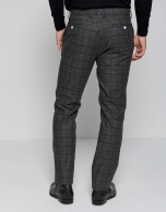 Gray checked slim fit chinos