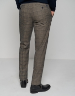 Tan and navy blue checked slim fit chinos