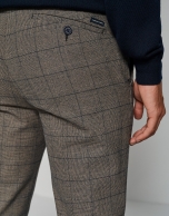 Tan and navy blue checked slim fit chinos