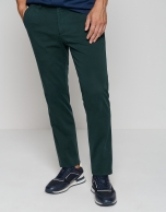 Dark green dyed chino trousers