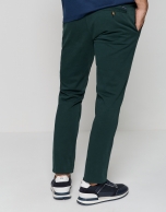 Dark green dyed chino trousers