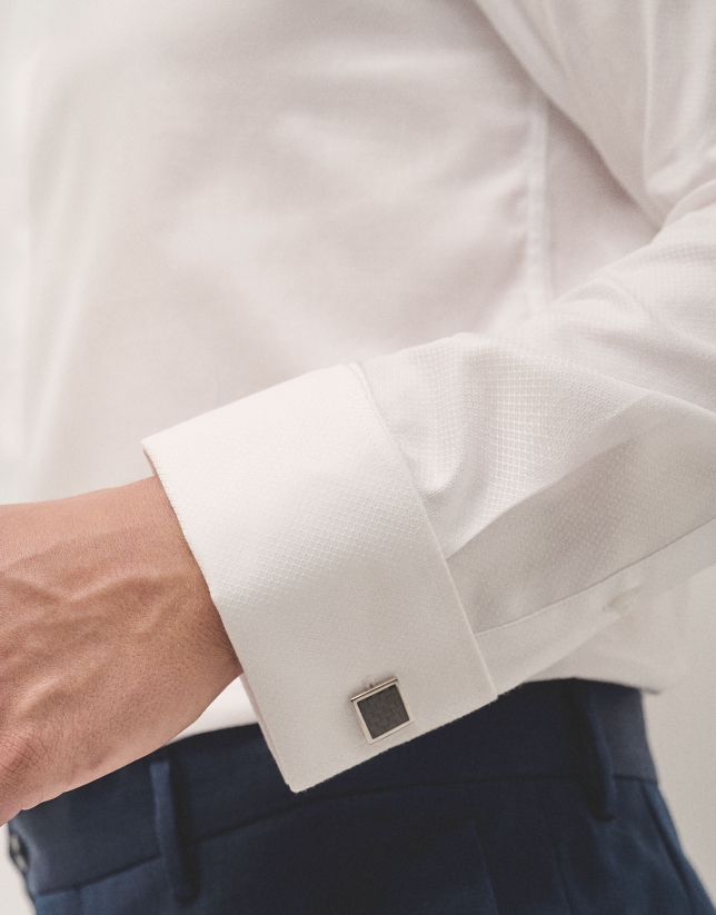 White flower micro-structured regular dress shirt