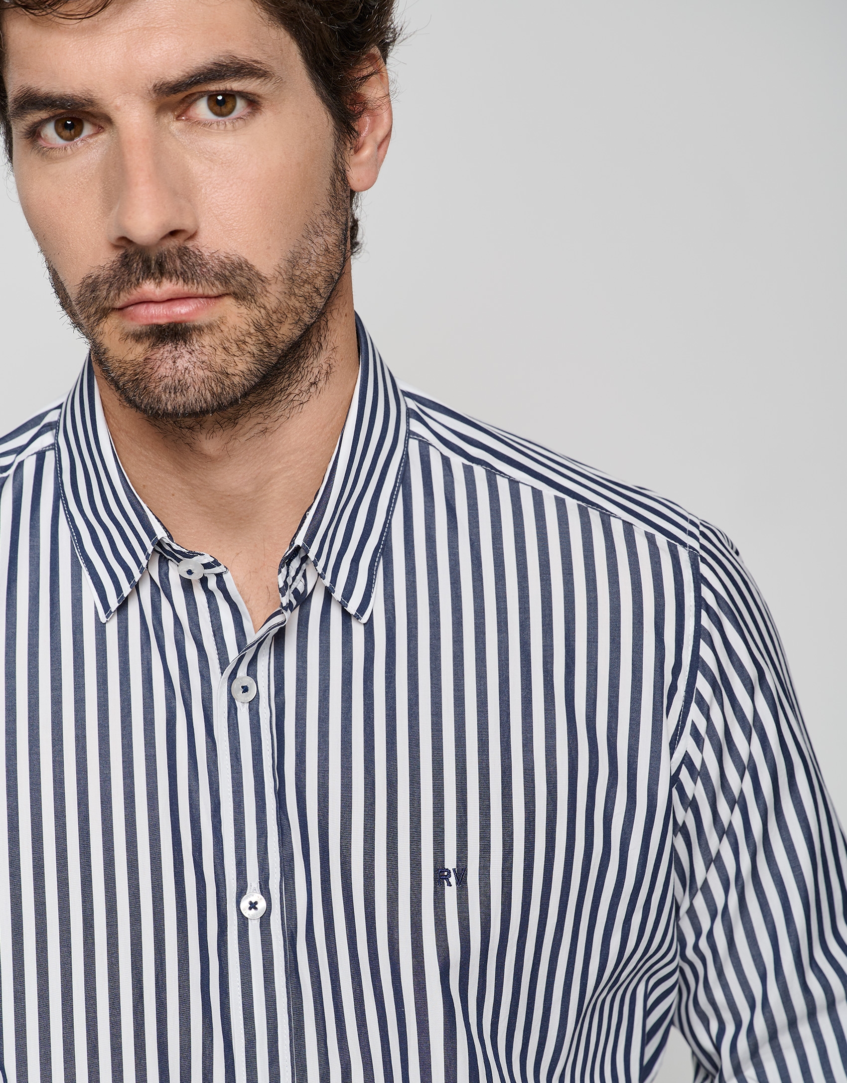 Navy and white striped regular sport shirt