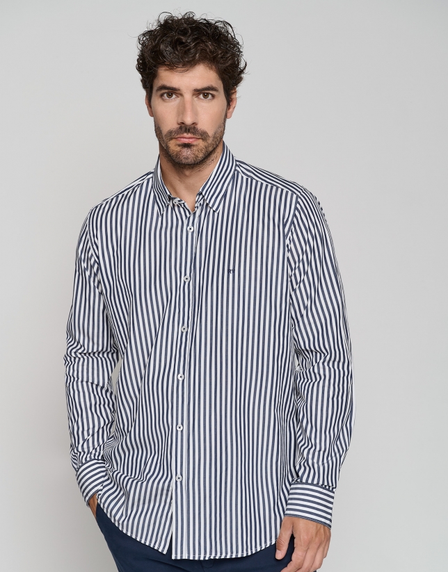 Navy and white striped regular sport shirt