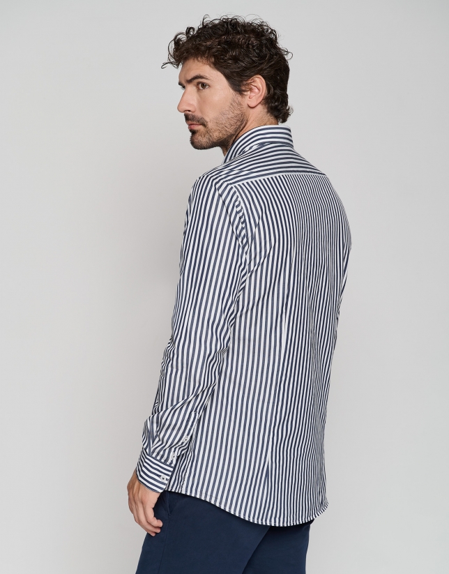 Navy and white striped regular sport shirt