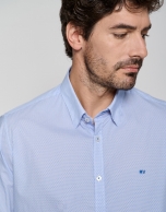 White regular sport shirt with blue circles pattern