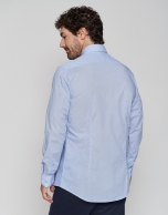 White regular sport shirt with blue circles pattern