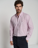 White regular sport shirt with purple print