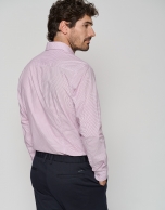 White regular sport shirt with purple print