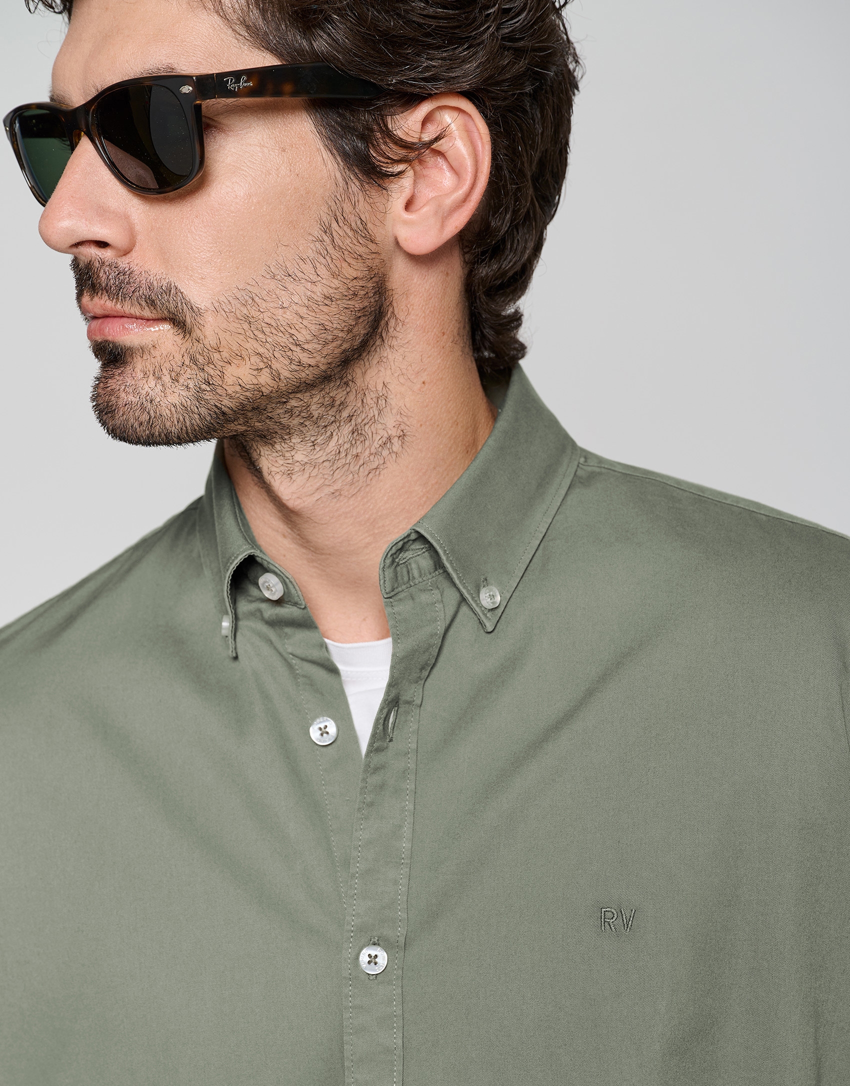 Kakhi green dyed cotton sport shirt