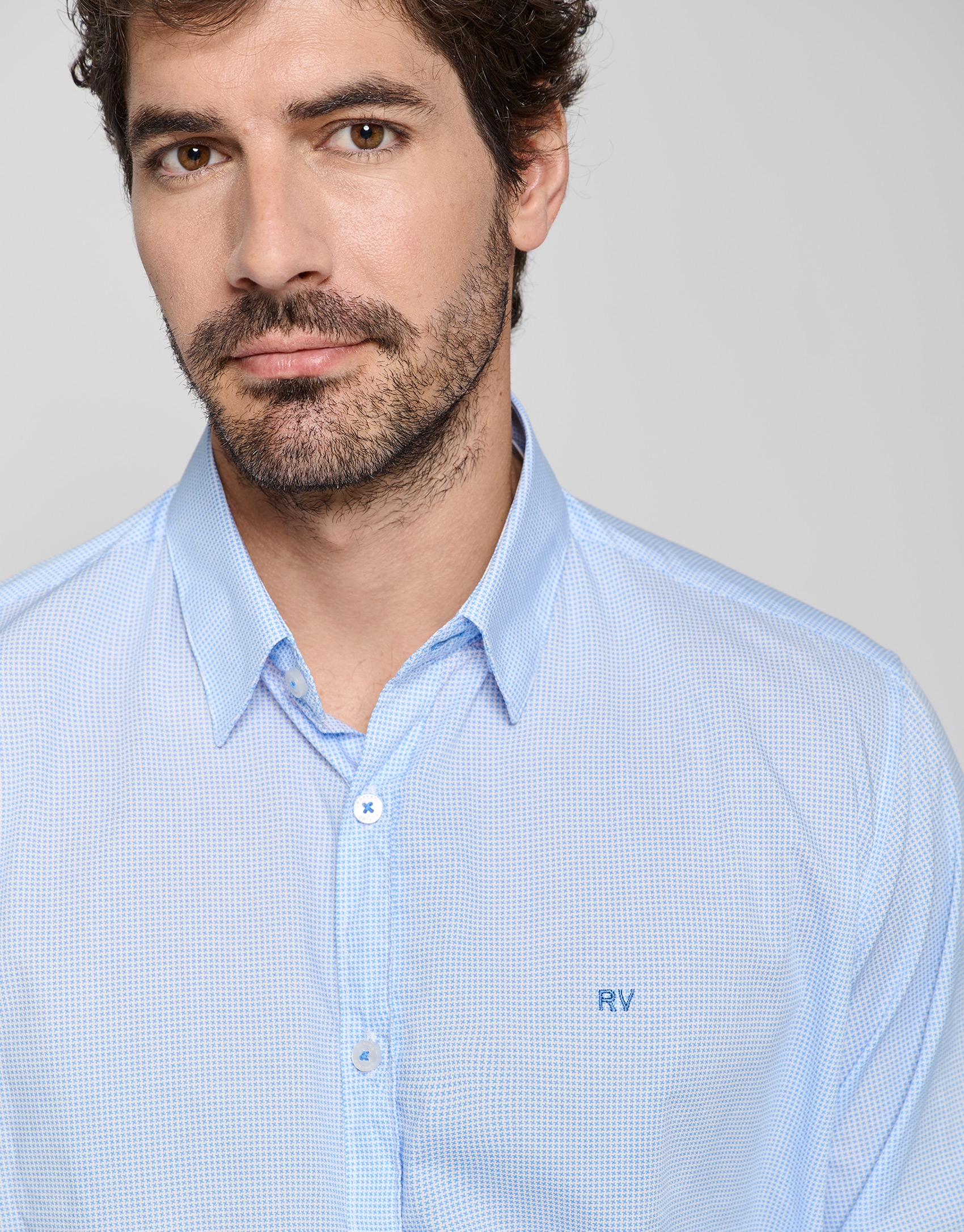 Light blue geometric print sport shirt