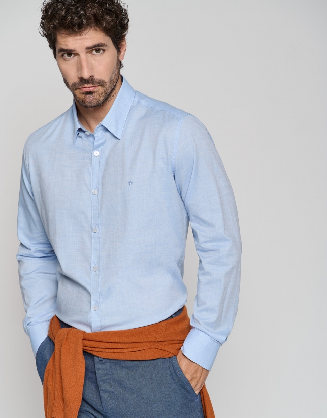 Light blue herringbone slim sport shirt