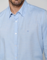 Light blue herringbone slim sport shirt