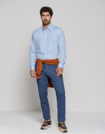 Light blue herringbone slim sport shirt