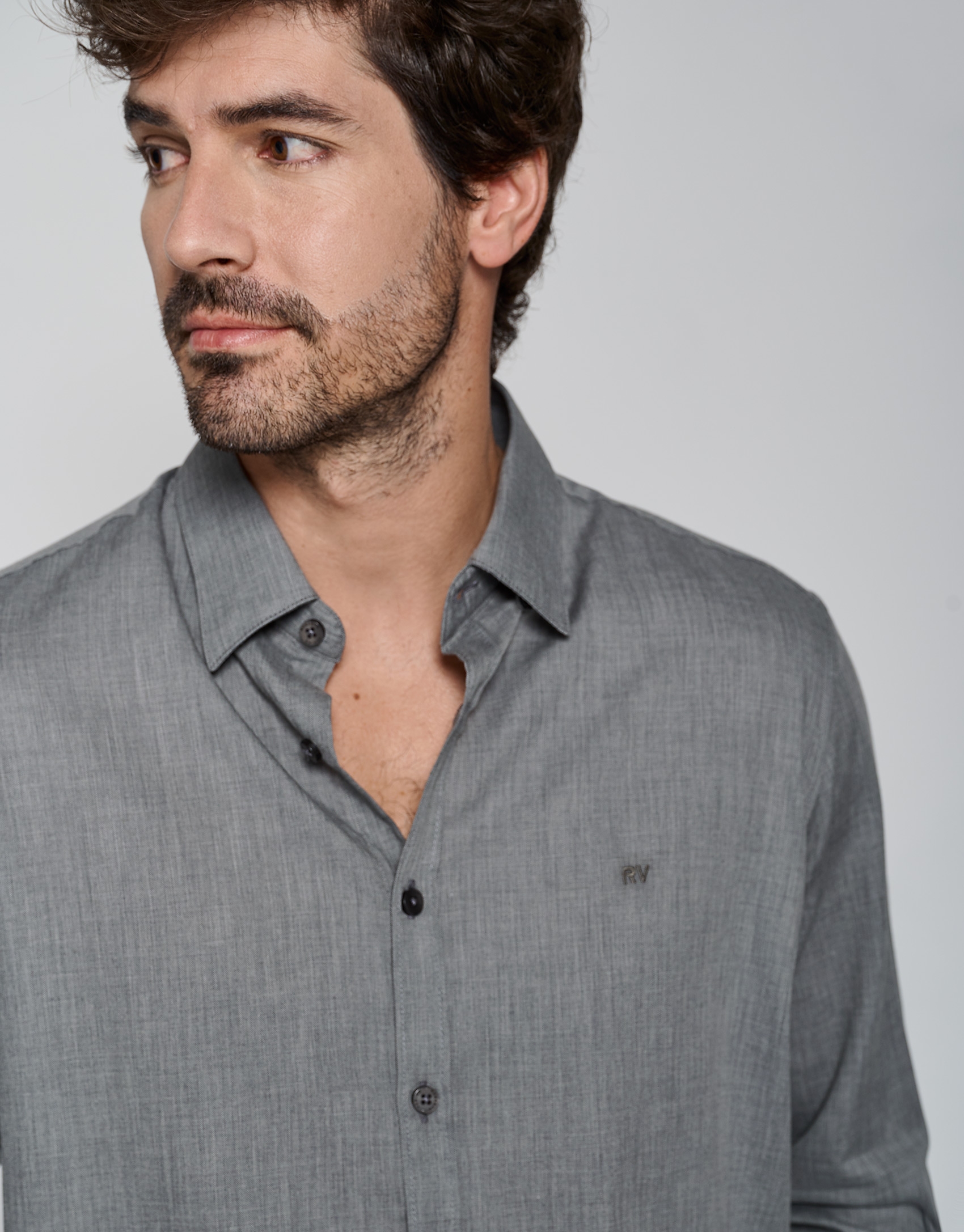 Light gray herringbone slim sport shirt