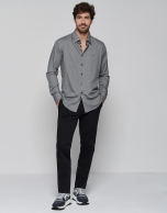 Light gray herringbone slim sport shirt