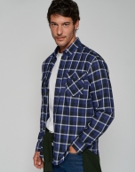 Blue and white checked casual shirt