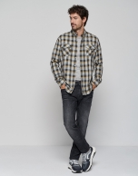 Gray and yellow checked casual shirt