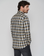 Gray and yellow checked casual shirt