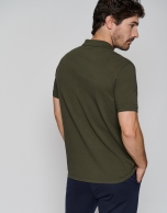 Dyed khaki green short sleeved polo shirt