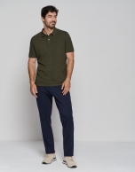 Dyed khaki green short sleeved polo shirt