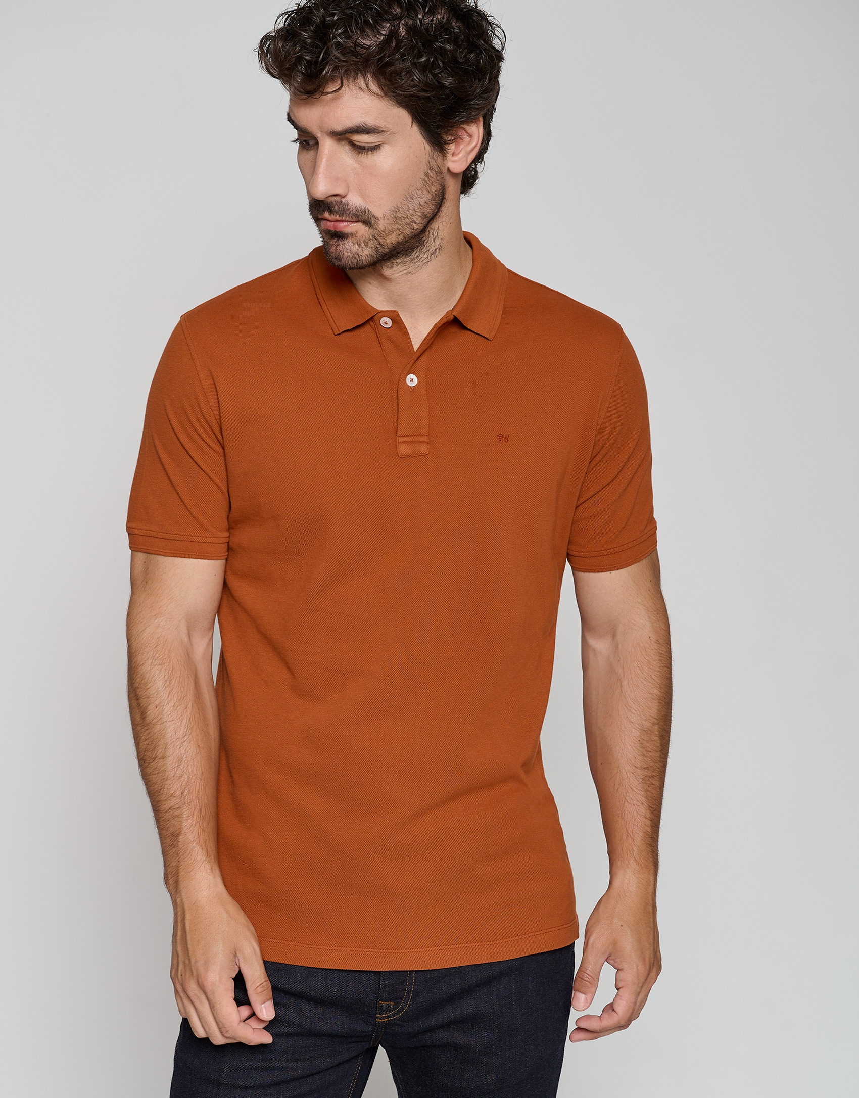 Polo piqué manga corta tintado naranja oscuro