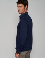 Blue jacquard polo shirt with long sleeves