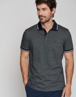 Navy blue and white mercerized jacquard polo shirt