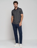 Navy blue and white mercerized jacquard polo shirt