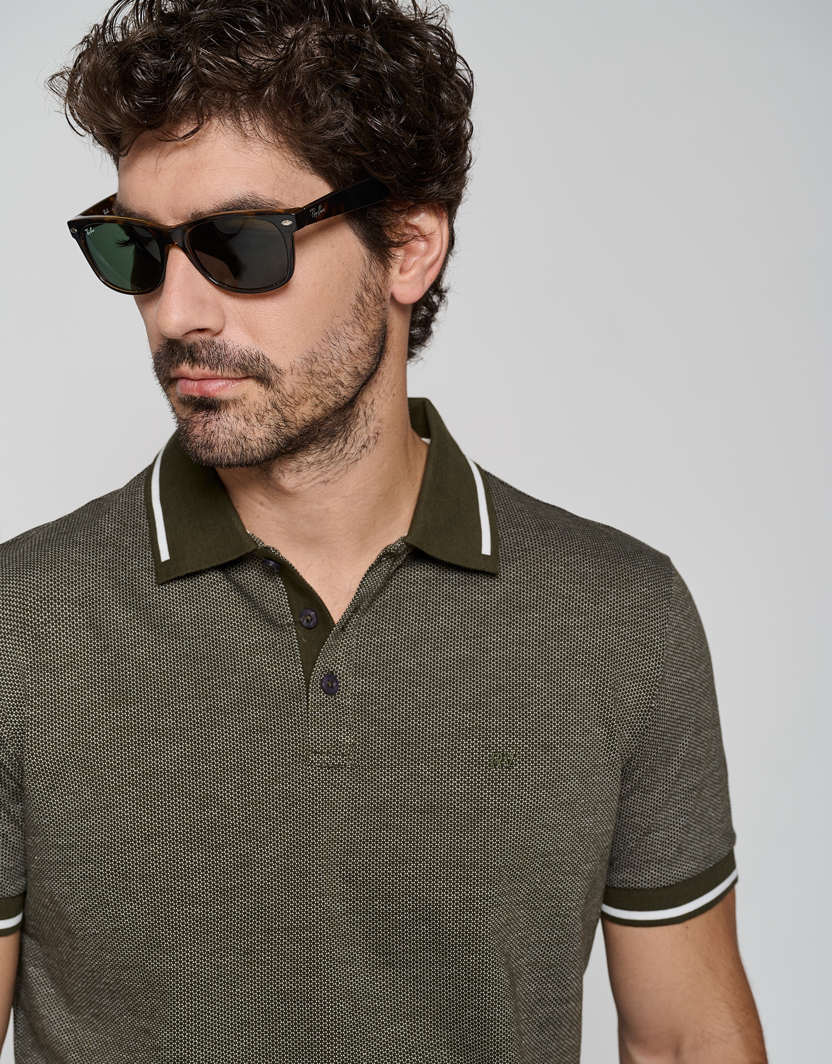 Khaki and white mercerized jacquard polo shirt