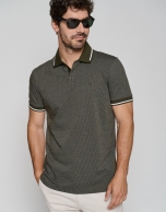 Khaki and white mercerized jacquard polo shirt