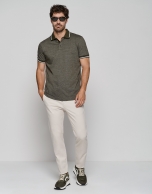 Khaki and white mercerized jacquard polo shirt