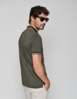 Khaki and white mercerized jacquard polo shirt