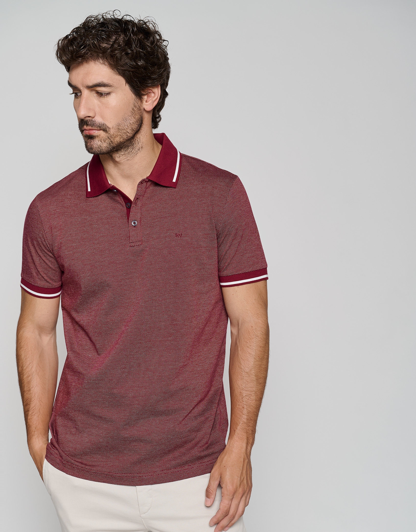 Plum and white mercerized jacquard polo shirt