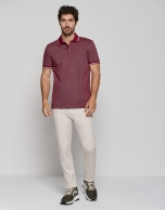 Plum and white mercerized jacquard polo shirt