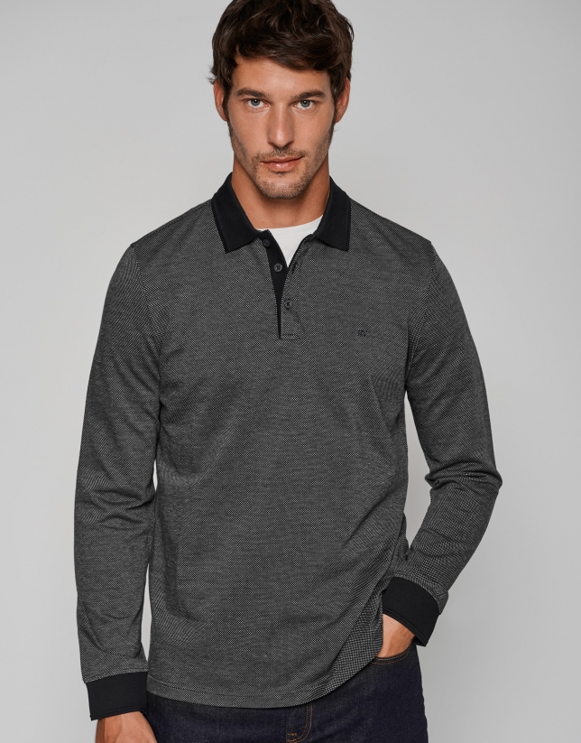 Black and gray tricolor mercerized jacquard polo shirt