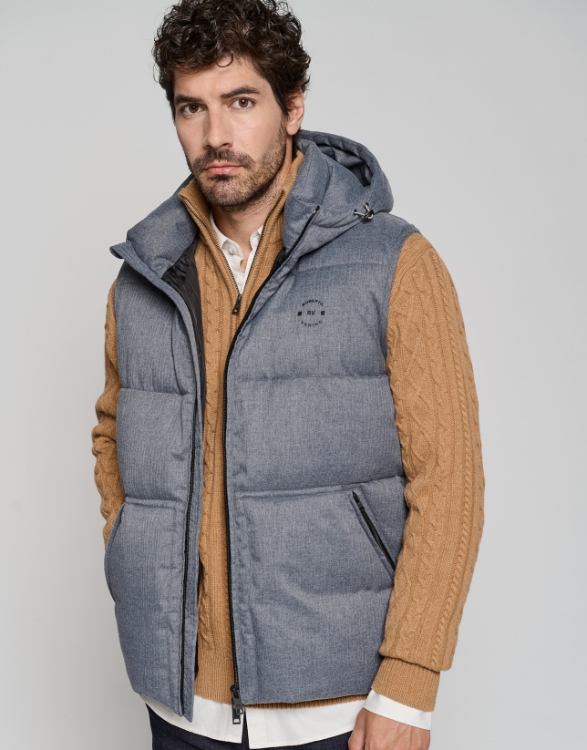 Gray melange herringbone quilted vest