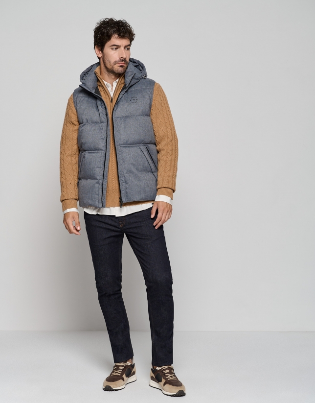 Gray melange herringbone quilted vest