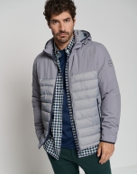 Light gray tech fabric quilted windbreaker