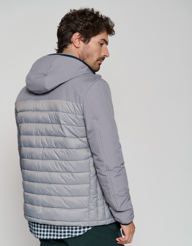 Light gray tech fabric quilted windbreaker