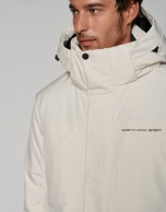 Off white tech fabric parka with quilted lining