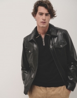 Black nappa leather jacket with chest pockets