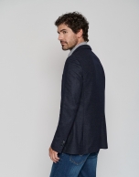 Indigo blue structured knit sports jacket