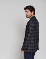 Navy blue and dark brown checked sports jacket