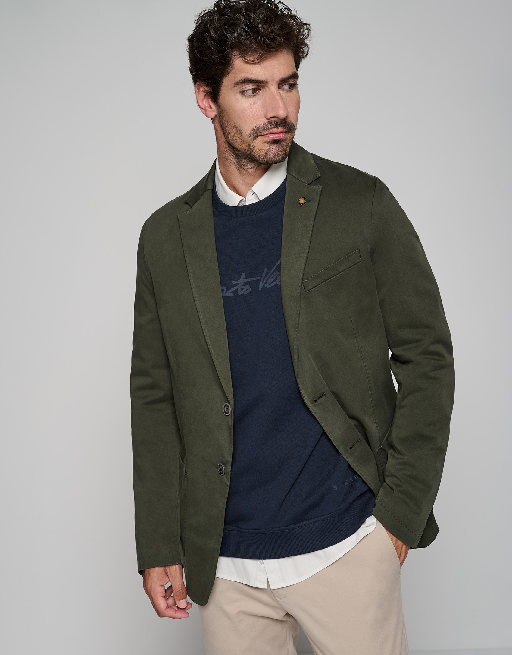 Kakhi green dyed cotton sports jacket Man Roberto Verino