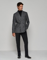 Dark gray checked double-breasted sports jacket