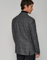 Dark gray checked double-breasted sports jacket