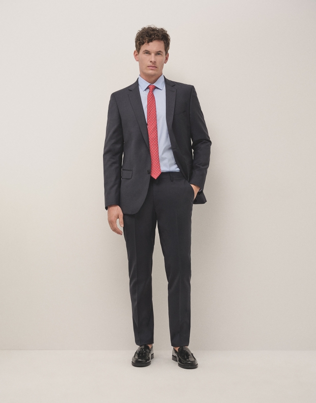 Navy blue fake plain slim fit half canvas suit