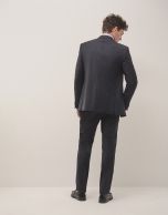 Navy blue fake plain slim fit half canvas suit