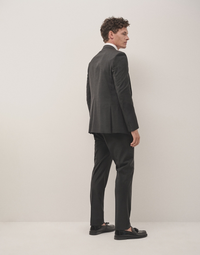 Dark grey fake plain slim fit half canvas suit